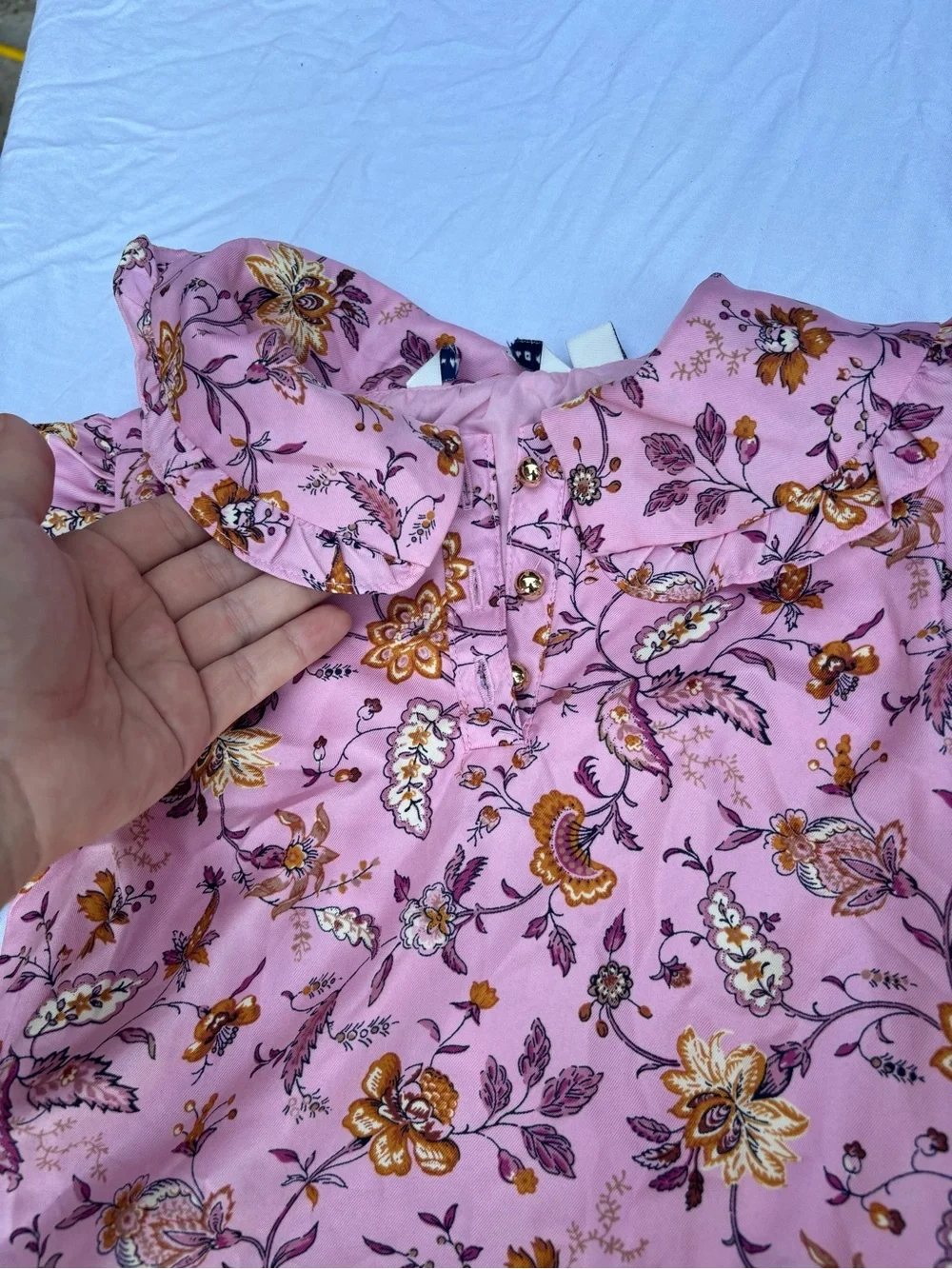 Girls' Pink Floral Ruffle Hem Dress